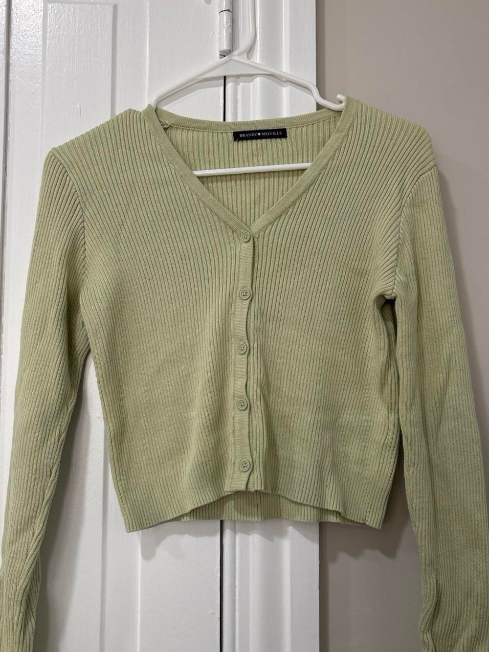 Brandy Melville Sage Ribbed V-Neck Button-Up Cardigan